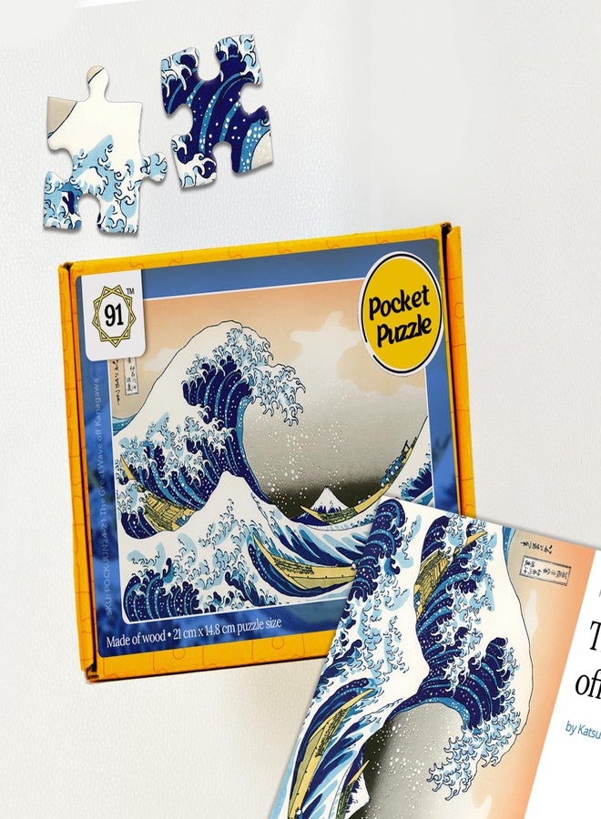 91Knots Hokusai's The Great Wave Off Kanagawa Wooden Jigsaw Puzzle (140 Pieces) for Adults and Kids | Japanese Ukiyo-e Artwork | Brain Booster Games & Toys | Birthday Gift for Kids - Image 1